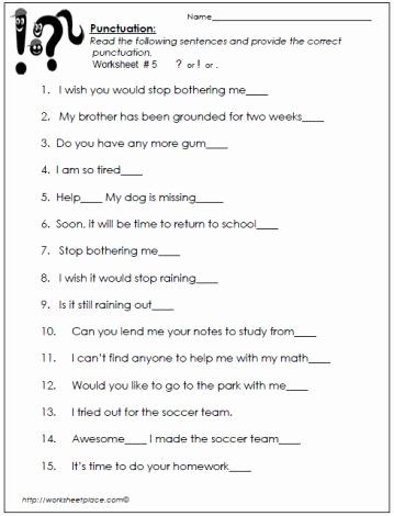 First Grade Punctuation Worksheets Question Exclamation or Period Worksheet 5