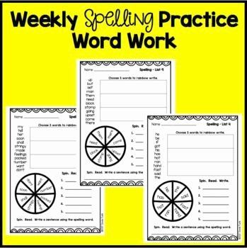 First Grade Spelling Words Worksheets First Grade Word Work Weekly Worksheets