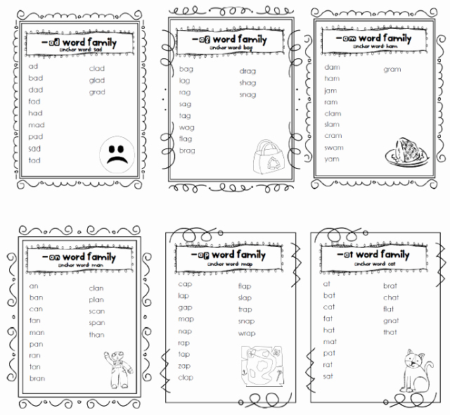 First Grade Vocabulary Worksheets Word Work Word Family Lists and Worksheets