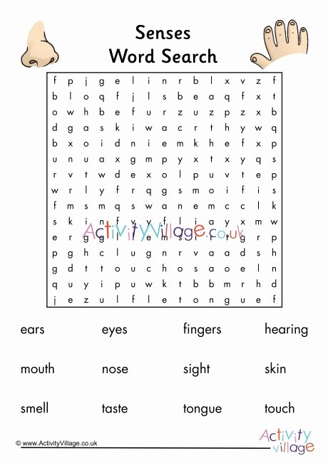 Five Senses Kindergarten Worksheet Five Senses Word Search