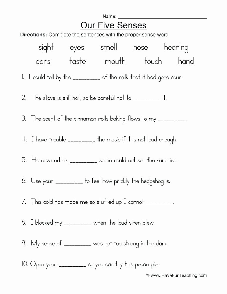 Five Senses Worksheets for Kindergarten Human Body Worksheets for Kids