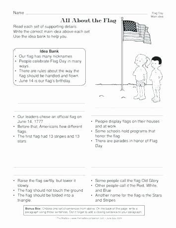 Flag Day Reading Comprehension Worksheets Main Idea Worksheets 8th Grade – Deglossed