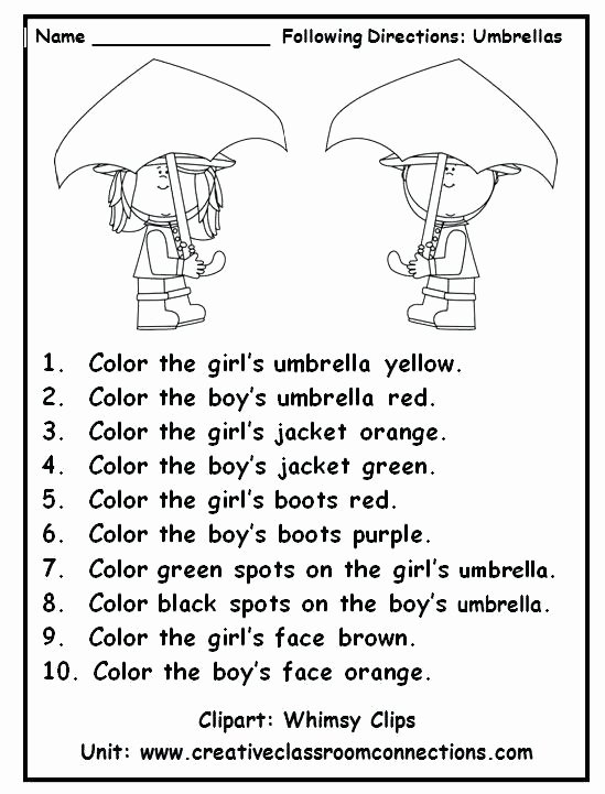 Following Directions Printables Listening Worksheets for Kindergarten Free Reading