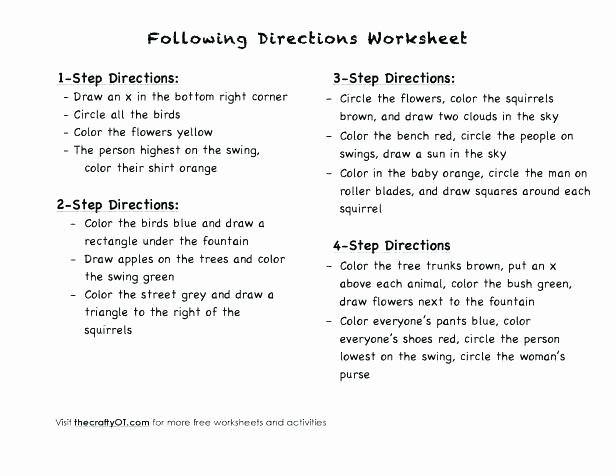 Following Multistep Directions Worksheets 3 Step Directions Worksheets Following 2 Coloring Sheets Unique