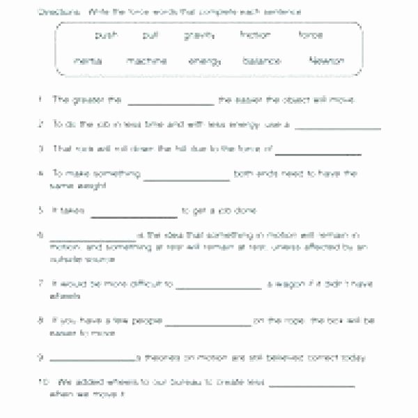 Force and Motion Printable Worksheets Free force and Motion Worksheets