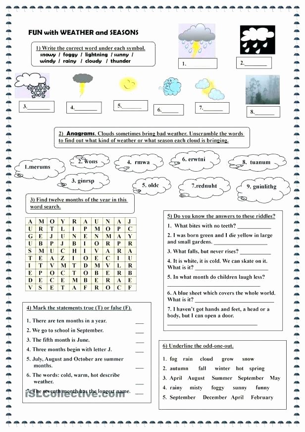Four Seasons Kindergarten Worksheets Weather Worksheets for Kindergarten – Openlayers