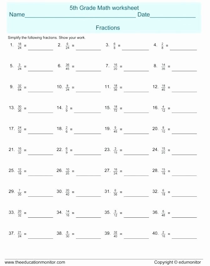Fractions Common Core Worksheets 5th Grade Mon Core Math Fractions Worksheets