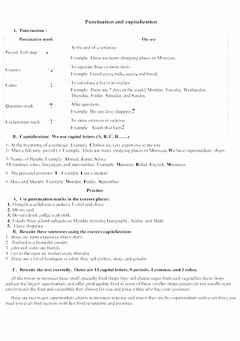 Free Capitalization Worksheets Punctuation Worksheets High School