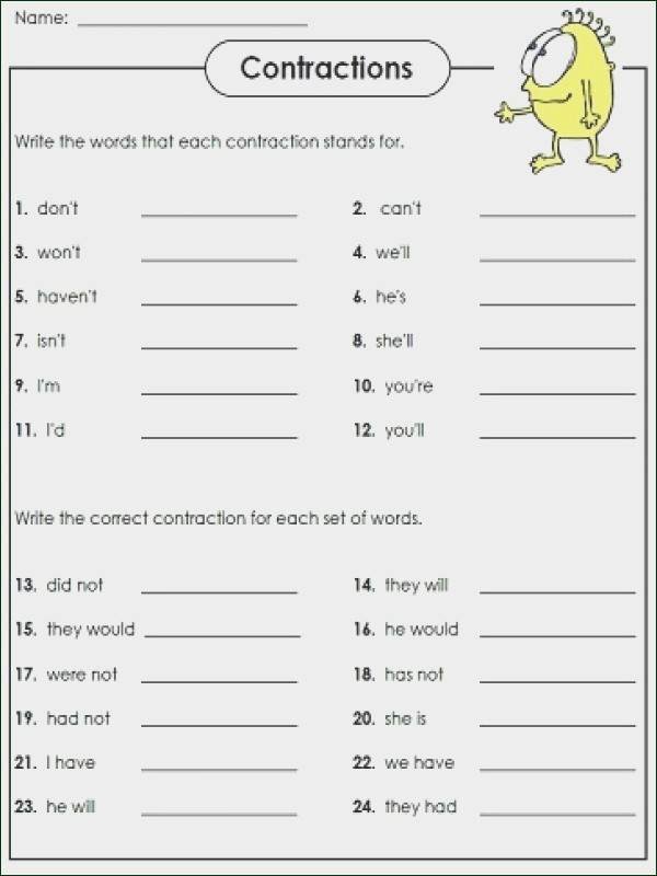 Free Contraction Worksheets Contractions Worksheet