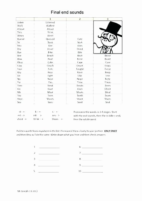 Free Ending sounds Worksheets Initial Consonant Worksheets Free Initial and Final