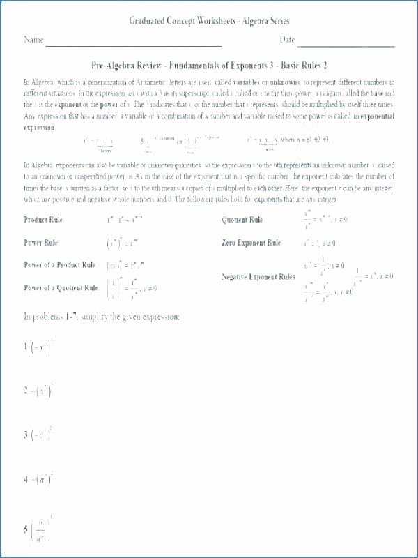 Free Exponent Worksheets Pre Algebra Exponents Worksheets Multiplying Variables