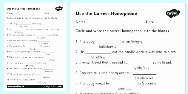 Free Homophone Worksheets Homonyms Worksheets Middle School