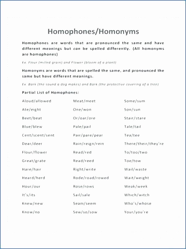 Free Homophone Worksheets Homophones Homographs Worksheets and for Grade 6 org