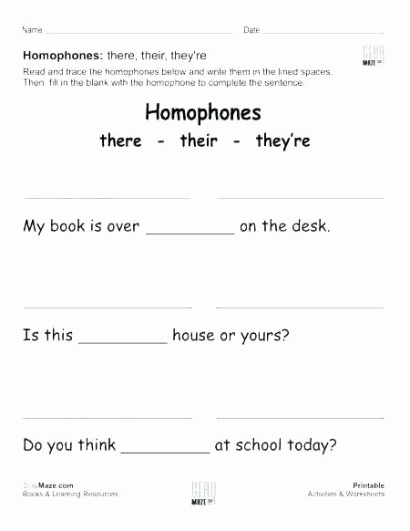 Free Homophone Worksheets there and their Worksheets