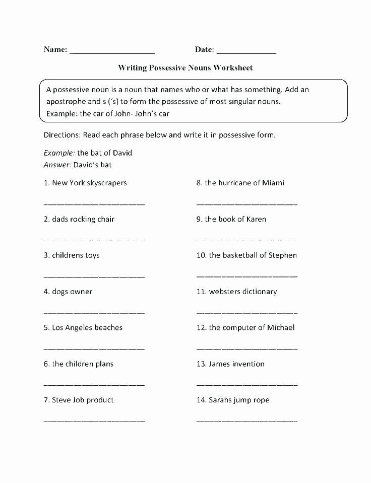 Free Irregular Plural Nouns Worksheet Possessive Nouns Worksheets 3rd Grade