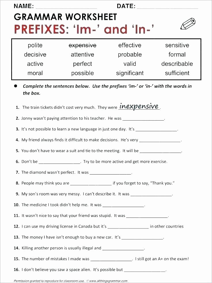 Free Prefix and Suffix Worksheet Free Prefix Worksheets Grade Suffixes for Sixth Printable