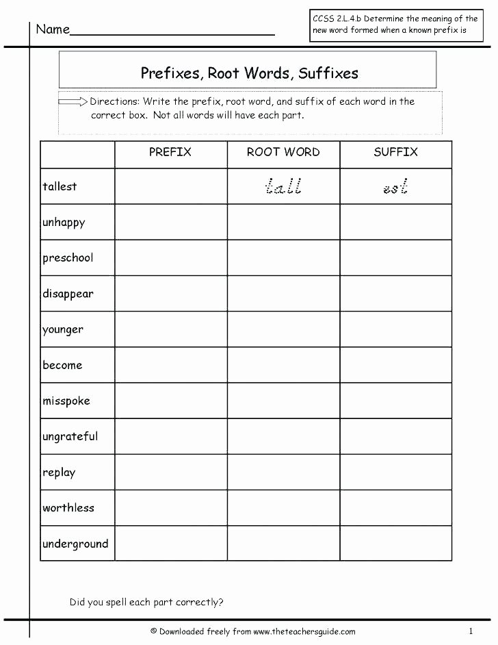 Free Prefix and Suffix Worksheet Suffix Worksheets 3rd Grade Root Word Prefix Ing Words