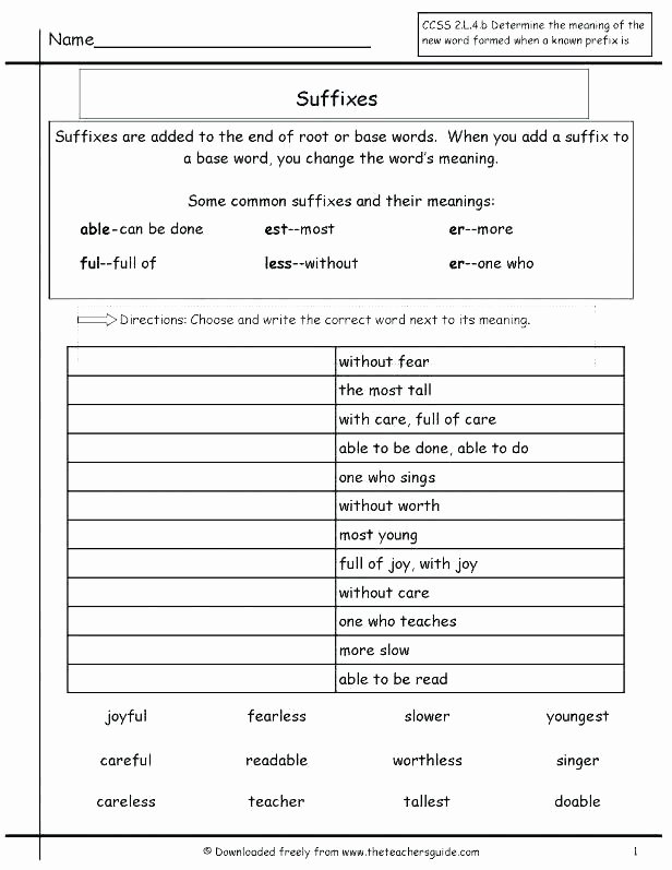 Free Prefix and Suffix Worksheets Suffixes Ful and Less Worksheets