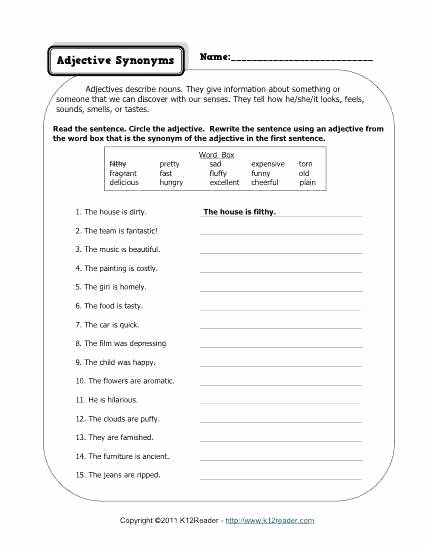 Free Printable Adjective Worksheets Adjectives Synonyms Free Printable Adjectives Worksheets for