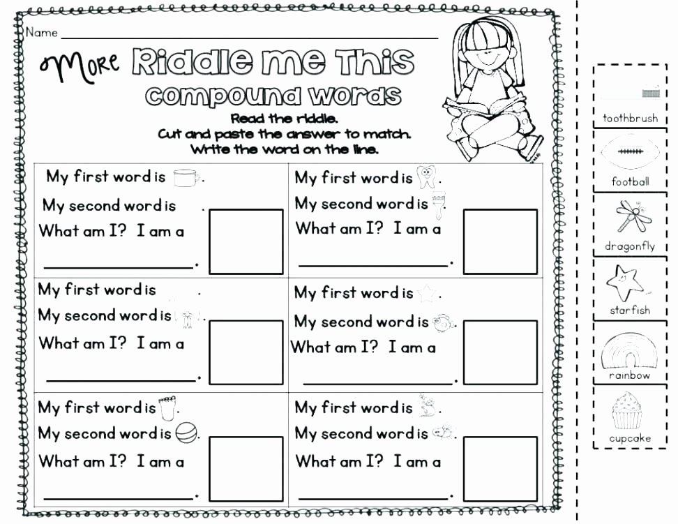 Free Printable Compound Word Worksheets Pound Words First Grade Worksheets Context 2 Third