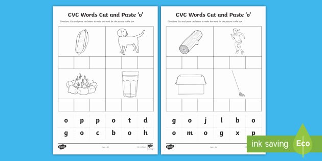 Free Printable Cvc Worksheets Cvc Words Cut and Paste Worksheets O Cvc Worksheets Cvc Words