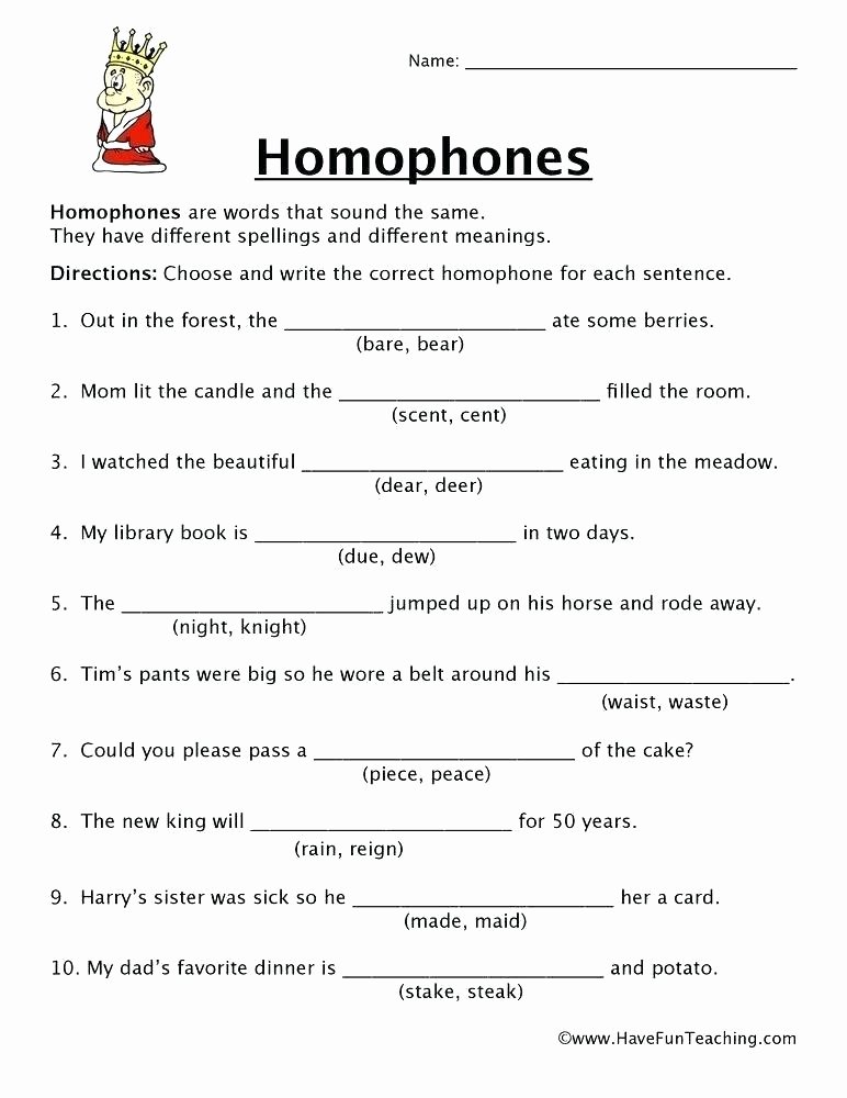 Free Printable Homophone Worksheets Homonyms Sentences Worksheets