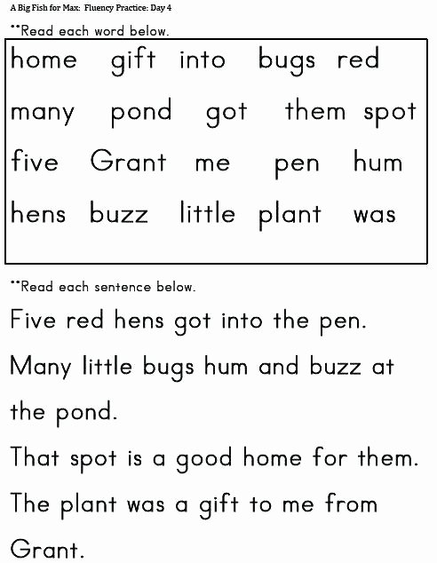 Free Printable Kindergarten Fluency Passages Reading Fluency Worksheets for Kindergarten Sight Words Miss