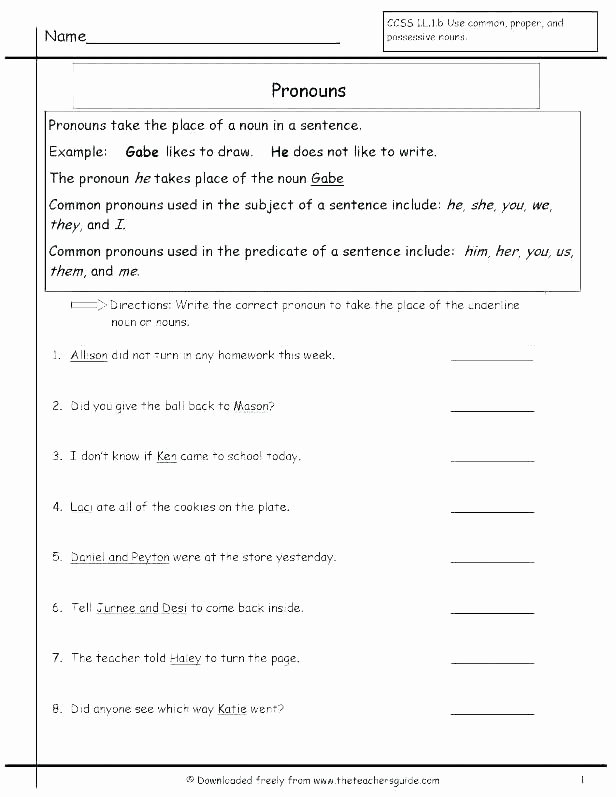 Free Pronoun Worksheets Pronoun Worksheets for High School – Petpage