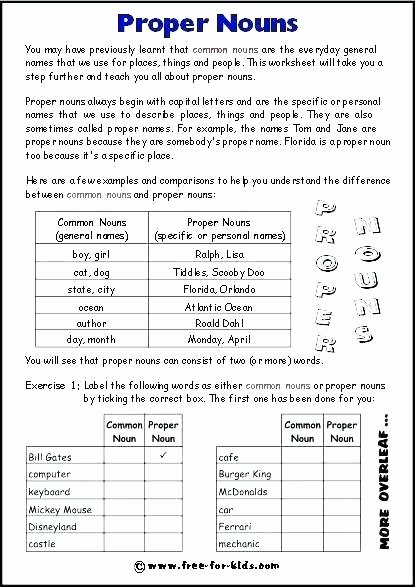 Free Proper Noun Worksheets Free Grammar Worksheets for Kindergarten Sixth Grade Verb Noun