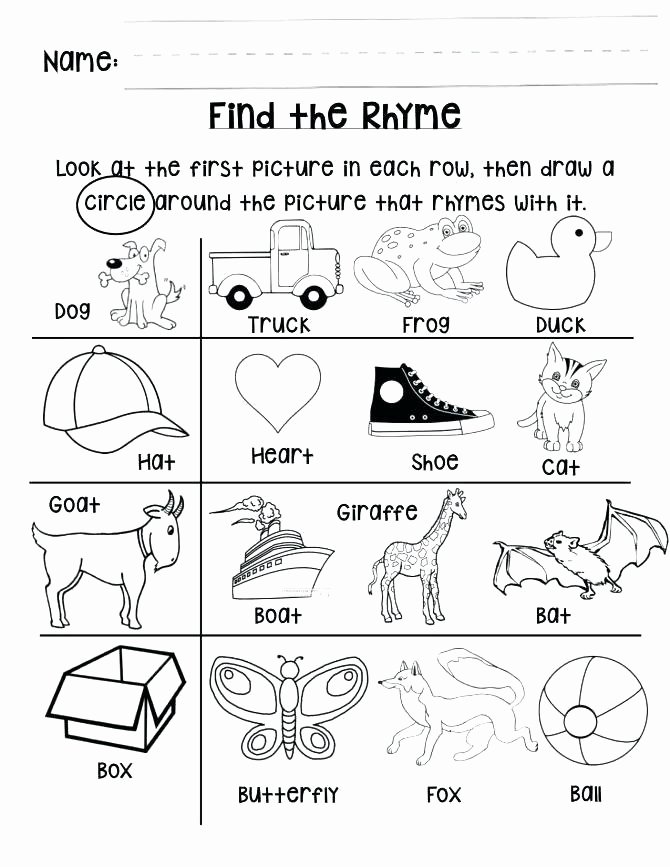 Free Rhyming Worksheets for Kindergarten Free Rhyming Worksheets for Kindergarten Elegant Words
