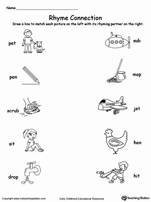 Free Rhyming Worksheets for Kindergarten Rhyming Worksheets for Kindergarten Awesome Connect Rhyming