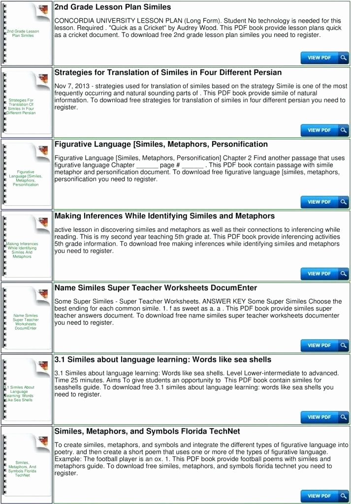 Free Simile Worksheets Free Figurative Language Worksheets 3rd Grade