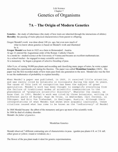 Genetics and Heredity Worksheet Inspirational Chapter 7 Genetics Of organisms