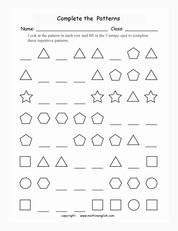 Geometric Shape Pattern Worksheets Math Worksheets On Shapes Grade 2