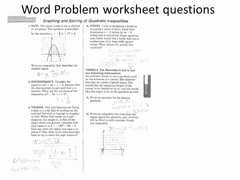 Geometry Word Problems Worksheets Quadratic Equations and Inequalities Word Problems