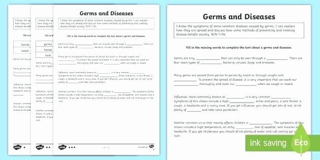 Germ Worksheets for First Grade Germs and Diseases Passage Differentiated Worksheet Activity