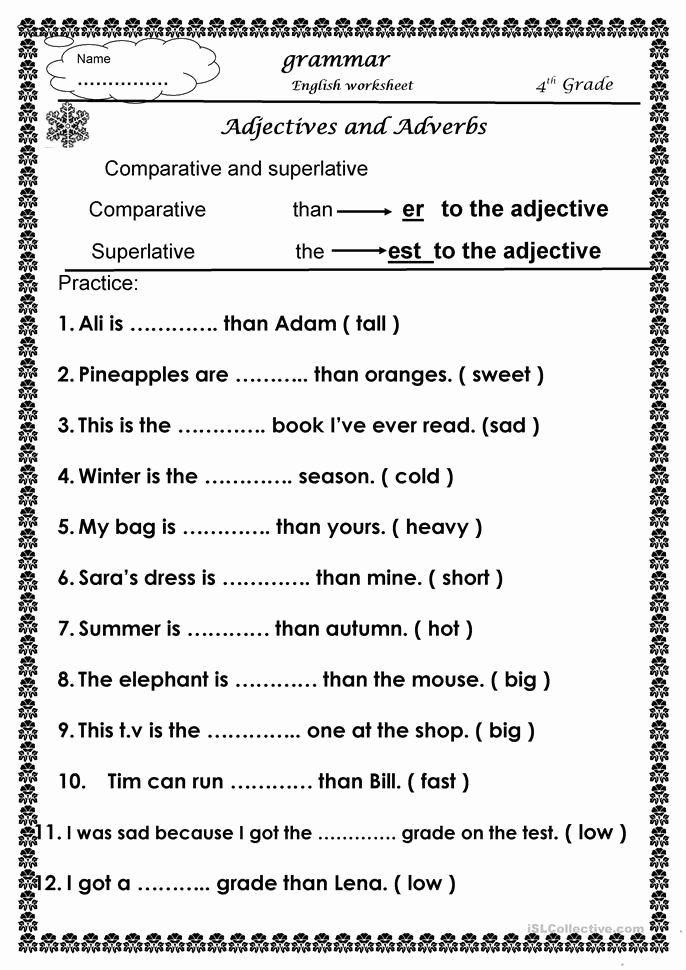 Grammar Worksheets for 3rd Grade Parative and Superlative Kelvin