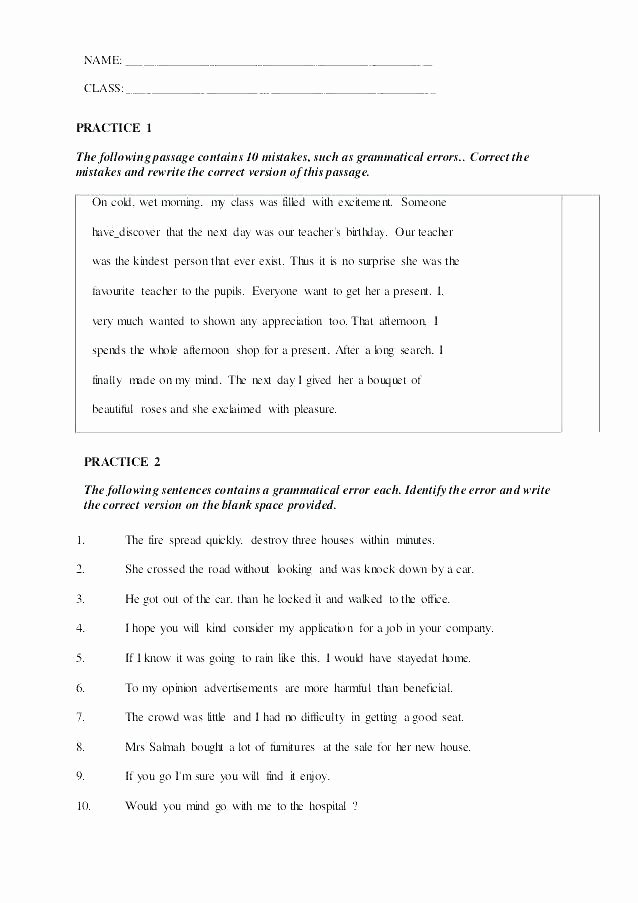 Grammatical Error Worksheets Sentence Correction Worksheets Free Proofreading Grammar