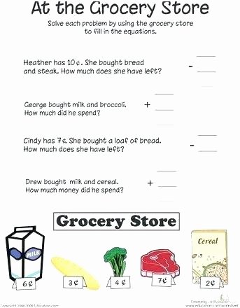 Grocery Store Math Worksheets Grocery Shopping Worksheets for Students