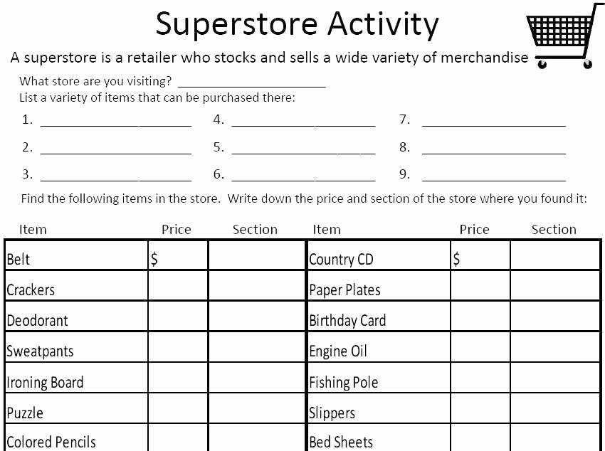 Grocery Store Math Worksheets Life Skills Math Worksheets Supermarket Main Ideas