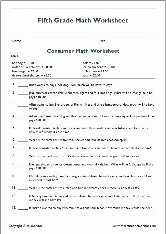 Grocery Store Math Worksheets Shopping Math Worksheets Problem Involving Tax and Discounts