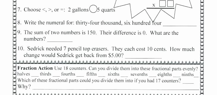 Halves and Fourths Worksheets Grade Math Worksheets Equivalent Fractions Paring Free