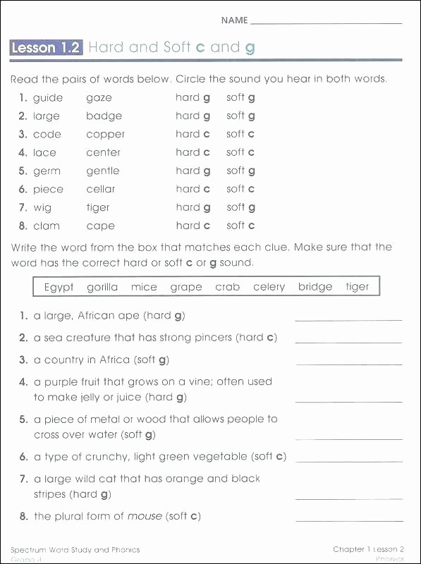Hard and soft C Worksheets Free Worksheets for Grade 4
