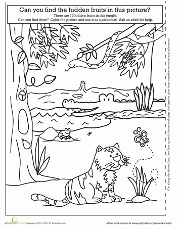 Hidden Animal Pictures Worksheets Preschool Coloring Pages Jungle Animals