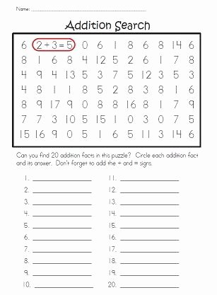 Hidden Picture Math Worksheets Try to Find and Circle All Of the Addition Facts Hidden In