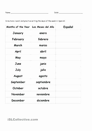 High School Spanish Worksheets Printable Worksheets Months the Year In Worksheet Free