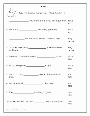 Homograph Worksheet 5th Grade Homonyms Worksheets Grade to Free Homographs Printable and