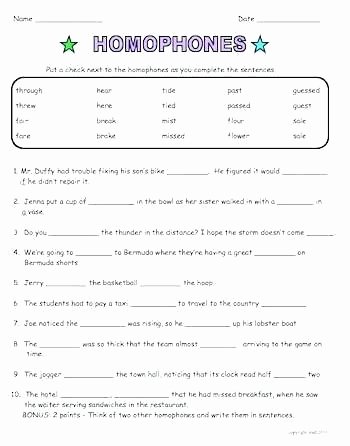Homograph Worksheets 5th Grade Printable Homophone Worksheets