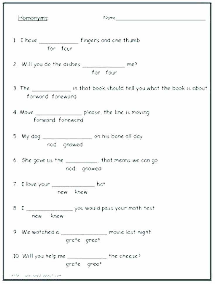 Homographs Practice Worksheets Homographs Worksheets for Grade 4