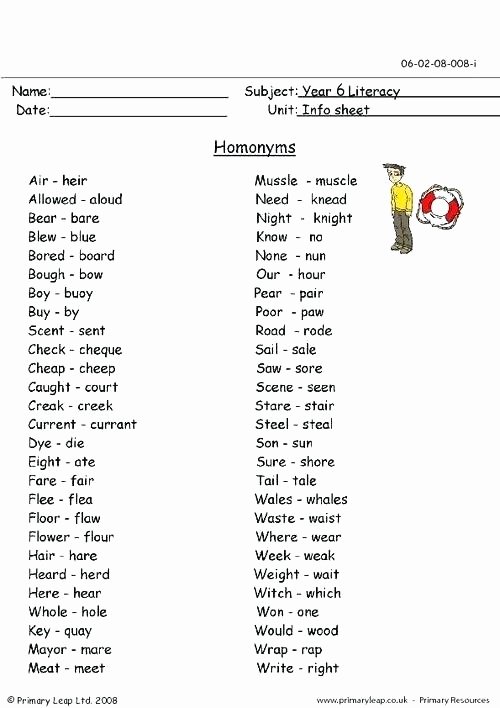 Homographs Practice Worksheets Homophones Review Worksheet Homonyms and Homographs